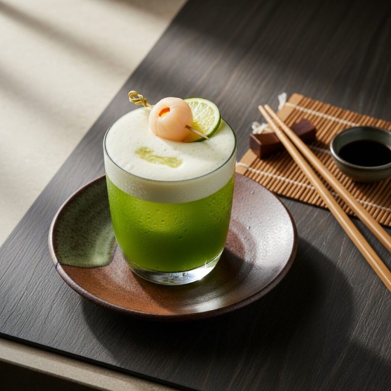 Japanese Green Tea Mocktail with Honeyed Lychee Foam