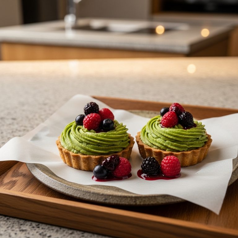 “Japanese Matcha Green Tea Mousse Tarts with Seasonal Berry Compote”