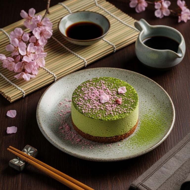 Moonlit Matcha Mousse Cake with Cherry Blossom Panna Cotta