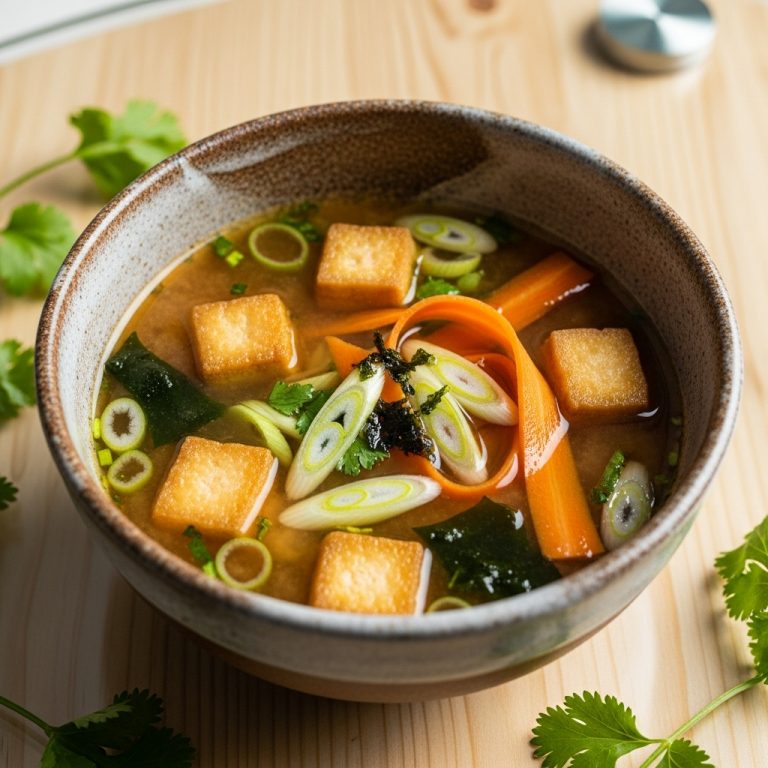 Japanese Snack: Gluten-Free Miso Soup with Tofu Puffs & Vegetables