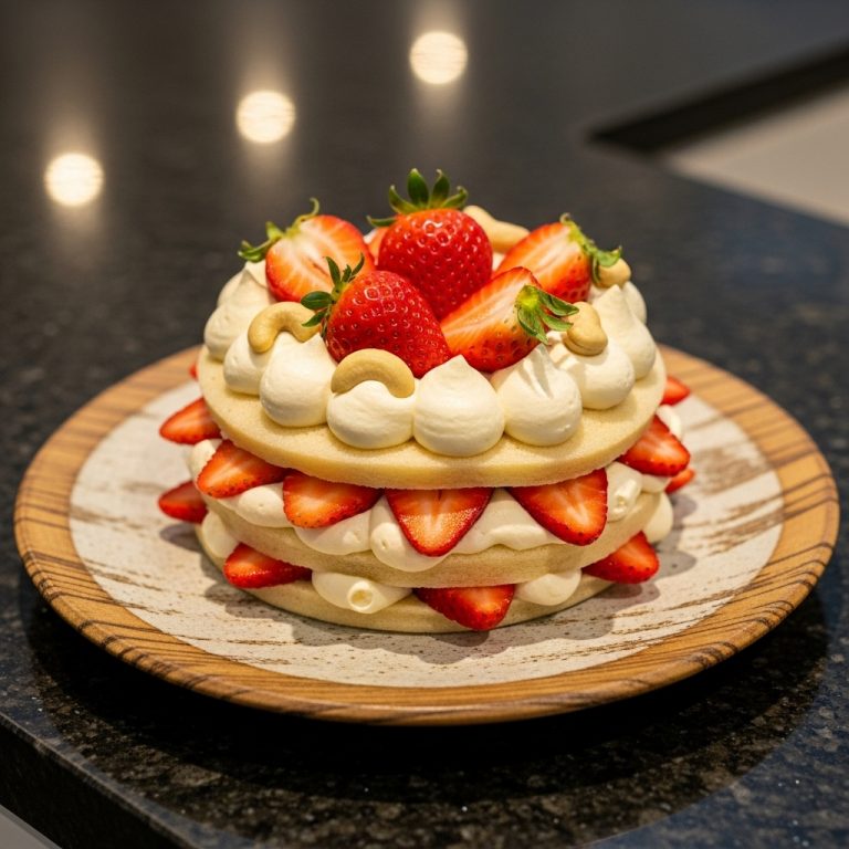 “Japanese Vegan Mochi Strawberry Shortcake with Cashew Cream”