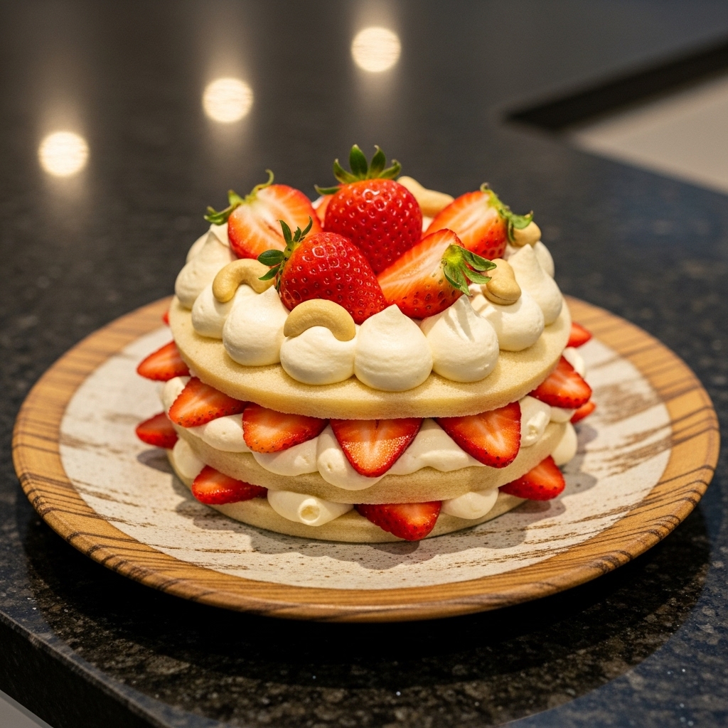“Japanese Vegan Mochi Strawberry Shortcake with Cashew Cream”