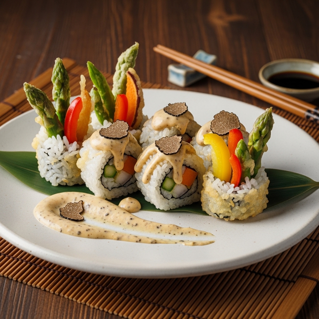 Japanese Vegan Tempura Rolls with Truffle Aioli – A Michelin-Star Experience
