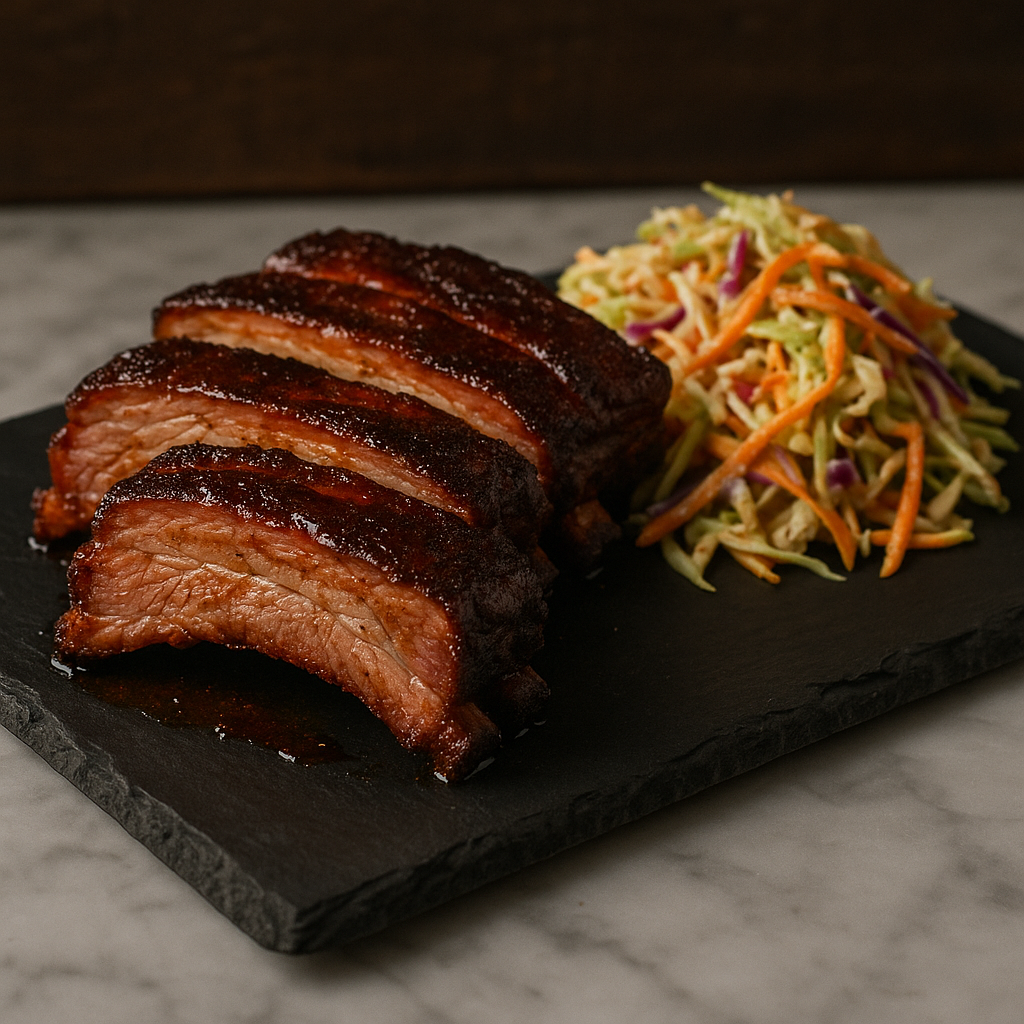 Kansas City-Style Smoked Ribs with Spicy Coleslaw