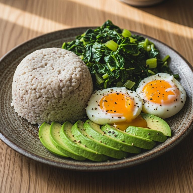 Kenyan Breakfast: Paleo Ugali with Sukuma Wiki, Avocado, and Poached Eggs