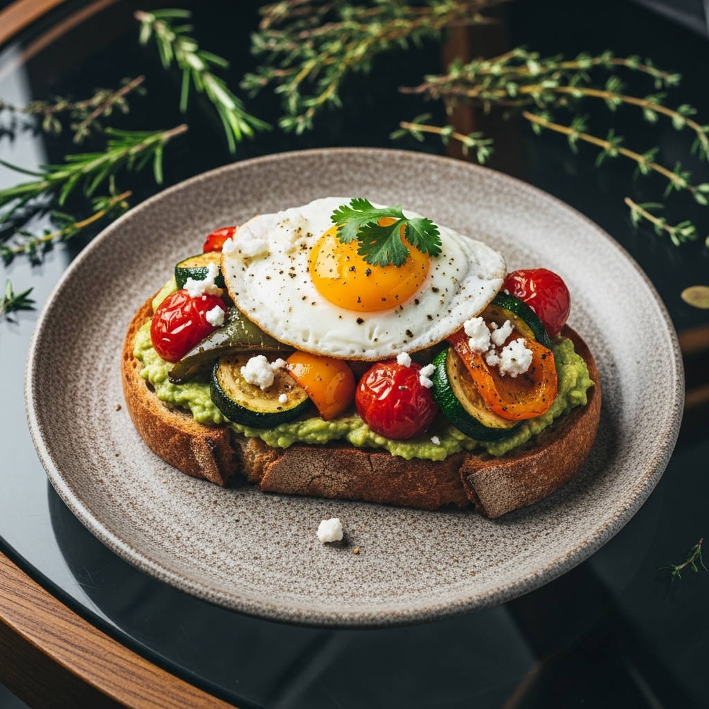 Kenyan Brunch Delight: Succulent Roasted Veggie & Avocado Toast with Egg