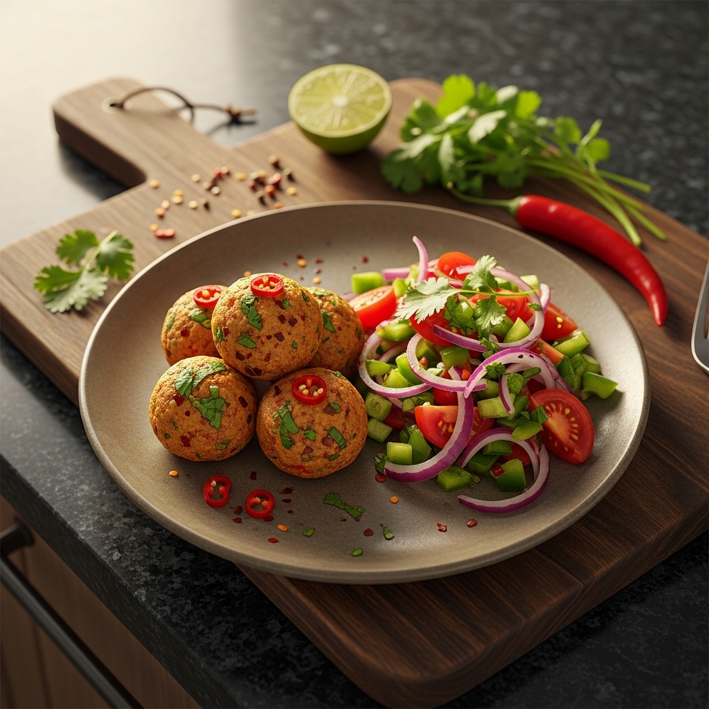 Kenyan Dinner Delight: Spicy Ugali Balls and Kachumbari Salad