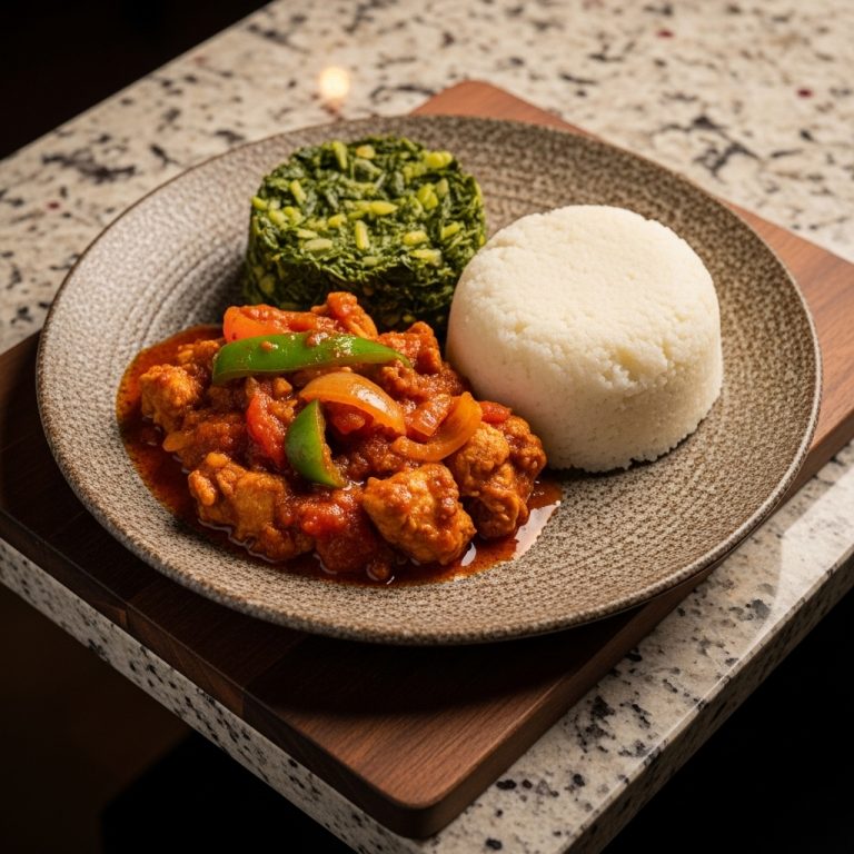Kenyan Lunch Delight: Spicy Chicken Stew with Ugali and Sukuma Wiki