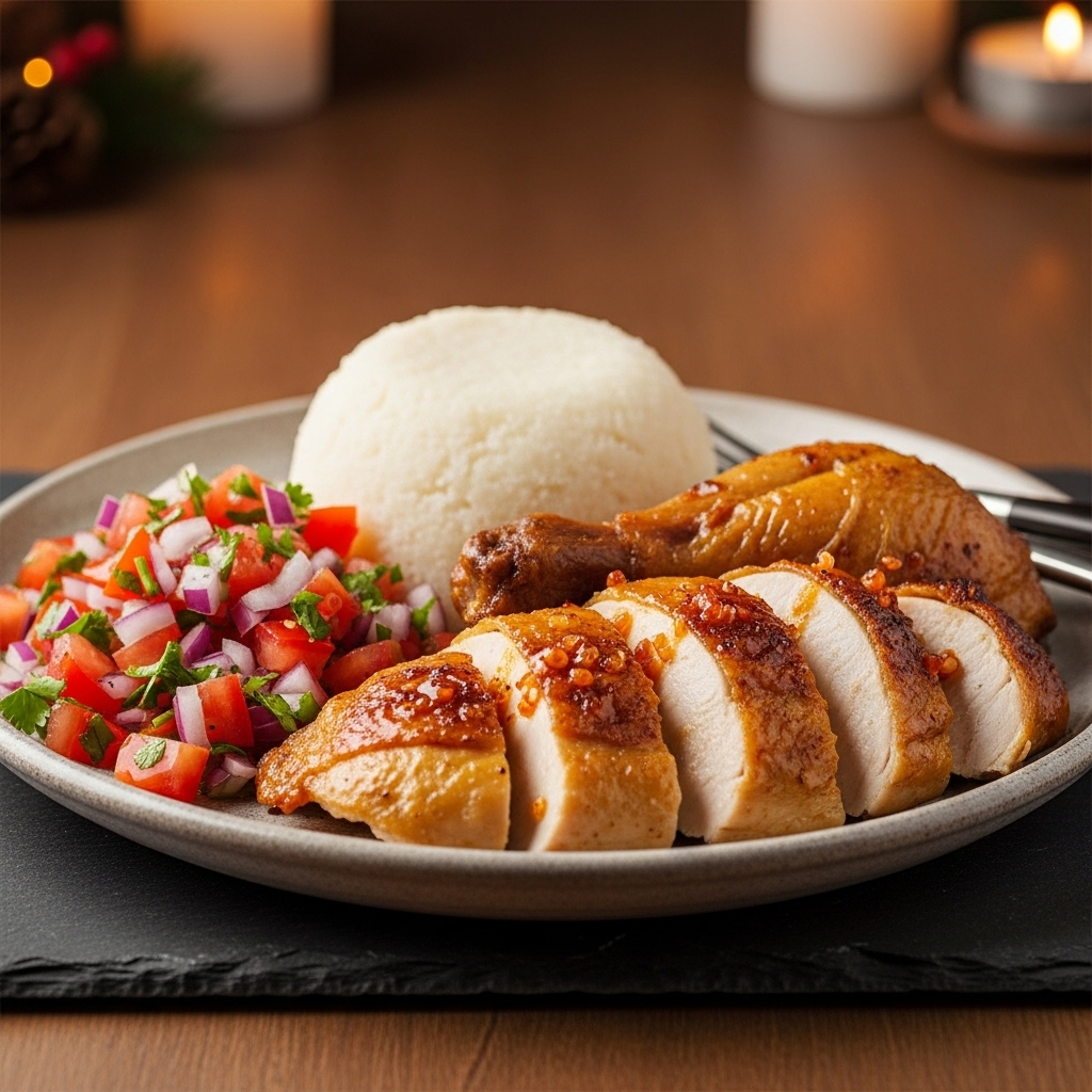 Kenyan Lunch: Succulent Roast Chicken with Ugali and Kachumbari