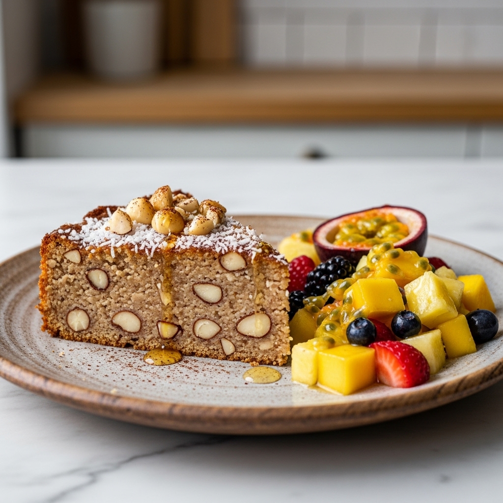 Kenyan Paleo Coconut Macadamia Torte with Honey-Infused Fruit Salad (Gluten-Free, Dairy-Free)