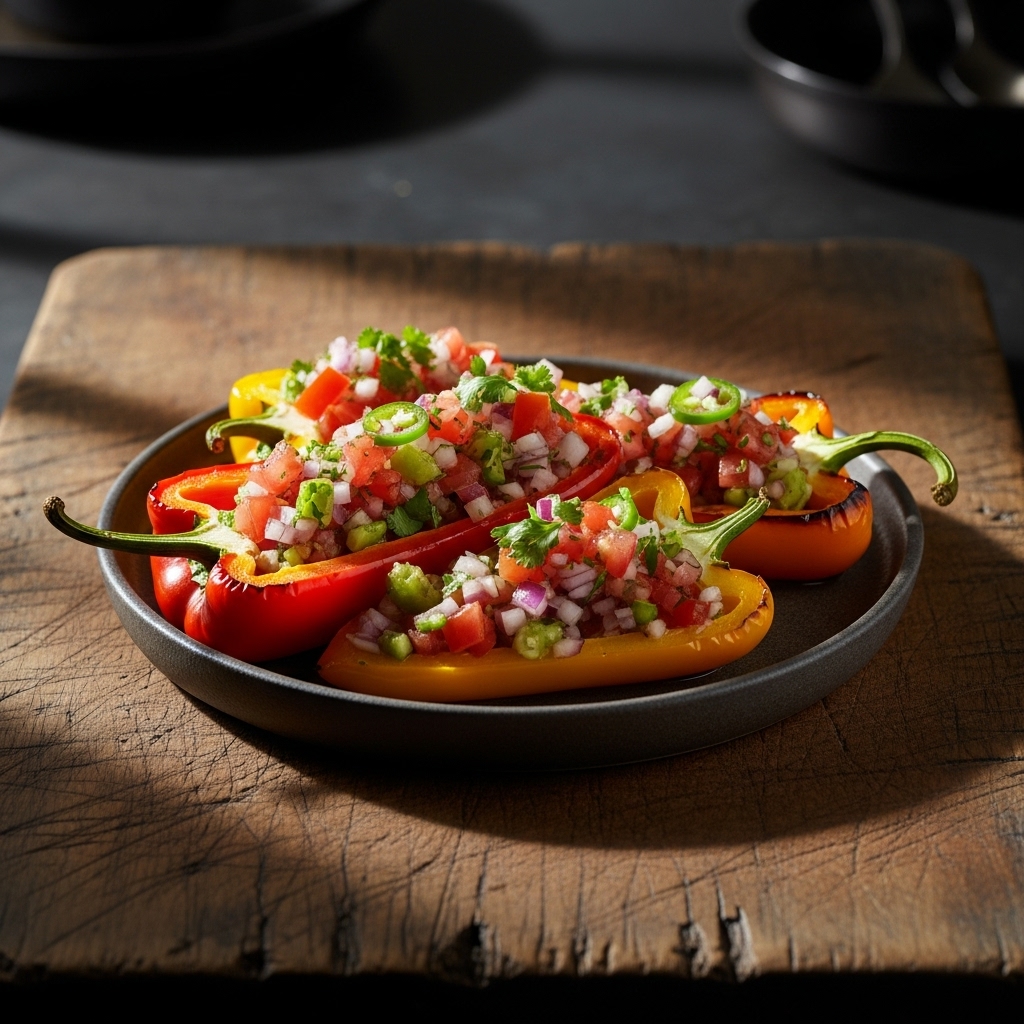 Kenyan Vegetarian Delight: Kachumbari-Stuffed Roasted Bell Peppers