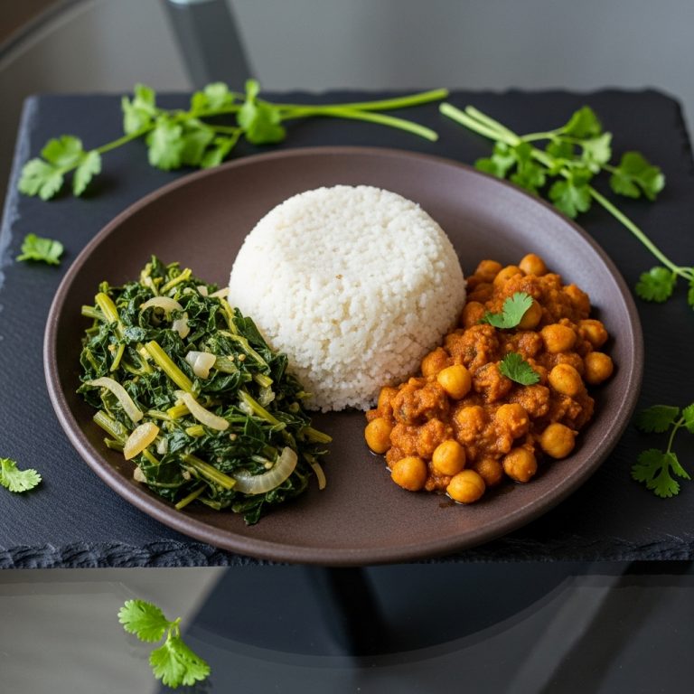 Kenyan Vegetarian Ugali with Sukuma Wiki & Chana Masala: A Wholesome Breakfast Experience