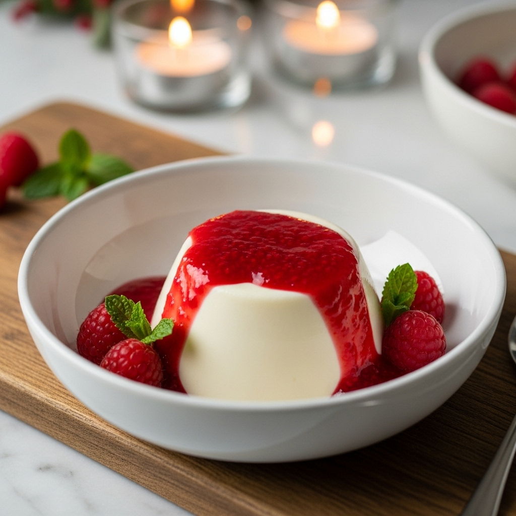 Keto Almond Flour Coconut Panna Cotta with Raspberry Sauce