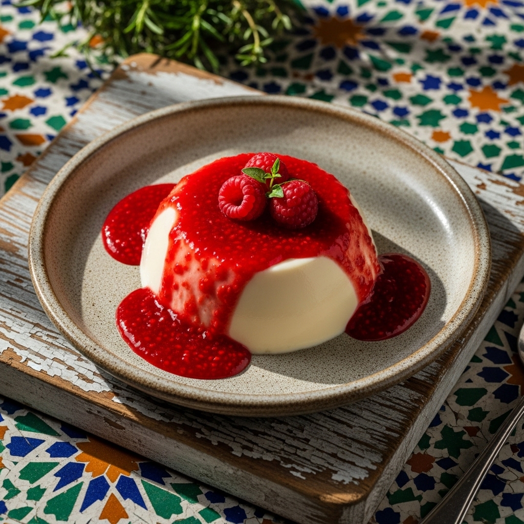 Keto Almond Flour Panna Cotta with Raspberry Sauce