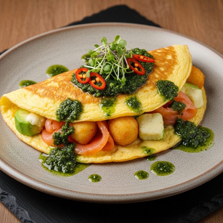 Keto Argentinian Breakfast: Creamy Chimichurri Omelette with Smoked Salmon & Avo-Cheese Bites