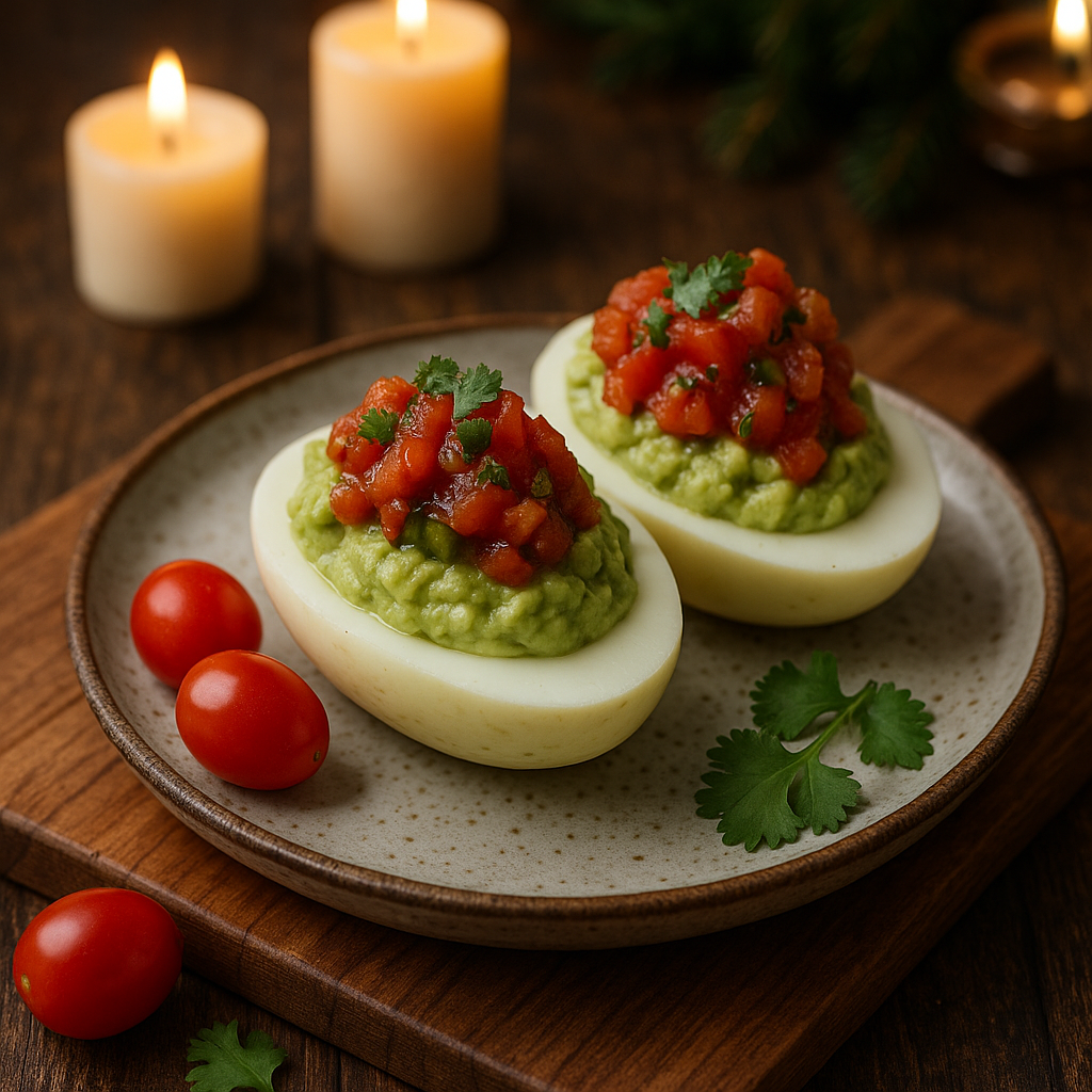 Keto Avocado Stuffed Egg Boats with Spicy Tomato Salsa