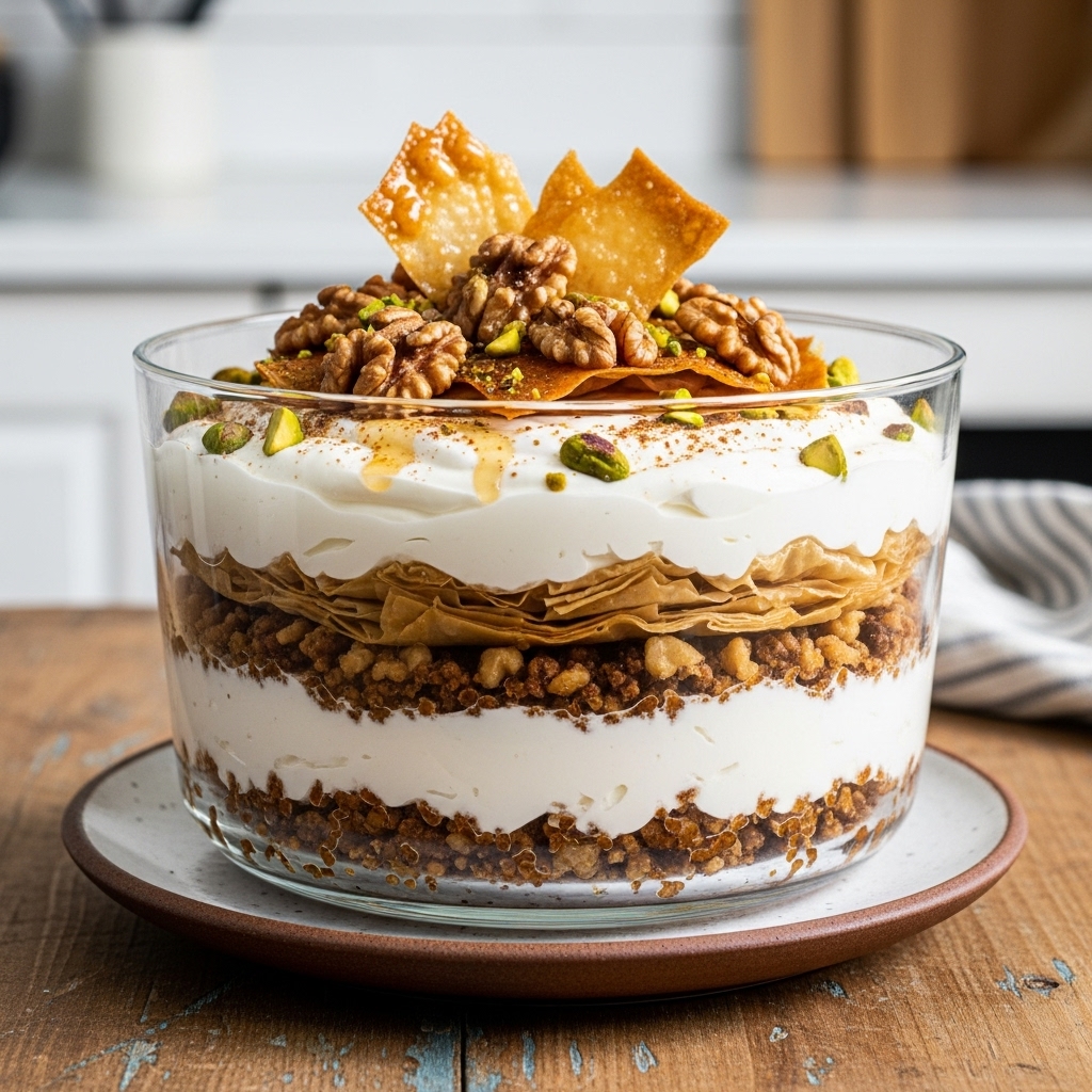 Keto Baklava Trifle with Cinnamon-infused Greek Yogurt and Spiced Walnuts