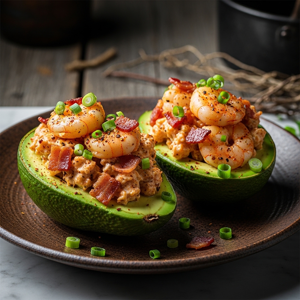 Keto Cajun Brunch: Shrimp & Bacon Stuffed Avocado Boats