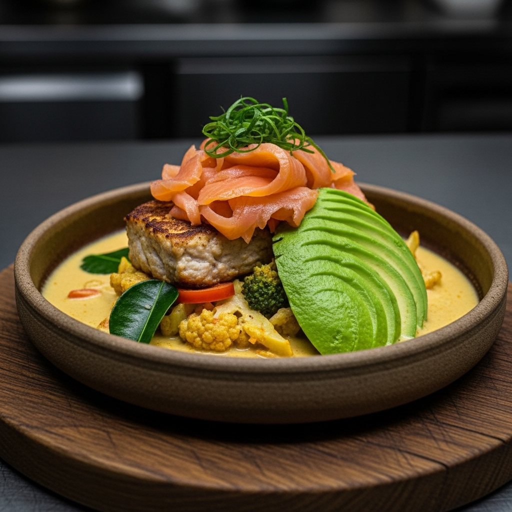 Keto Cambodian Brunch: Amok Trei with Smoked Salmon & Avocado