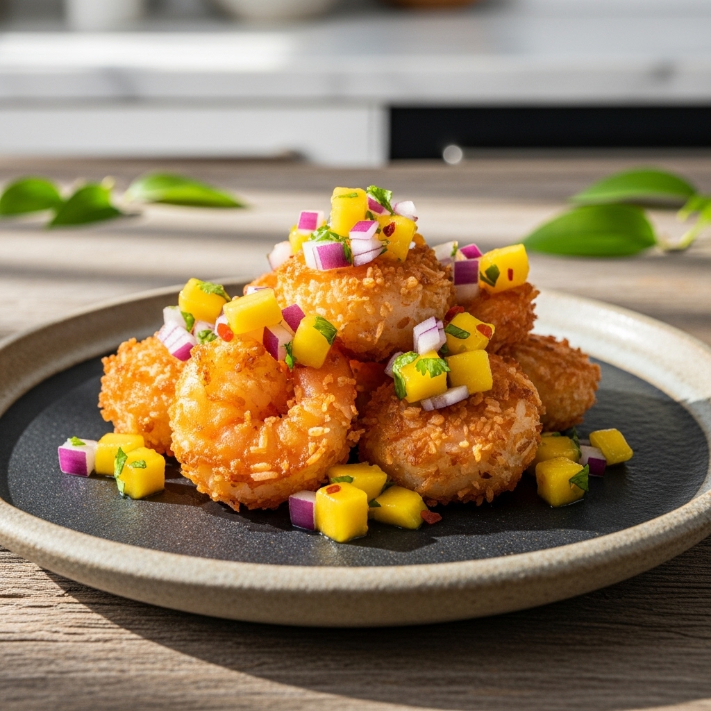 Keto Caribbean Coconut Shrimp Bites with Mango Salsa