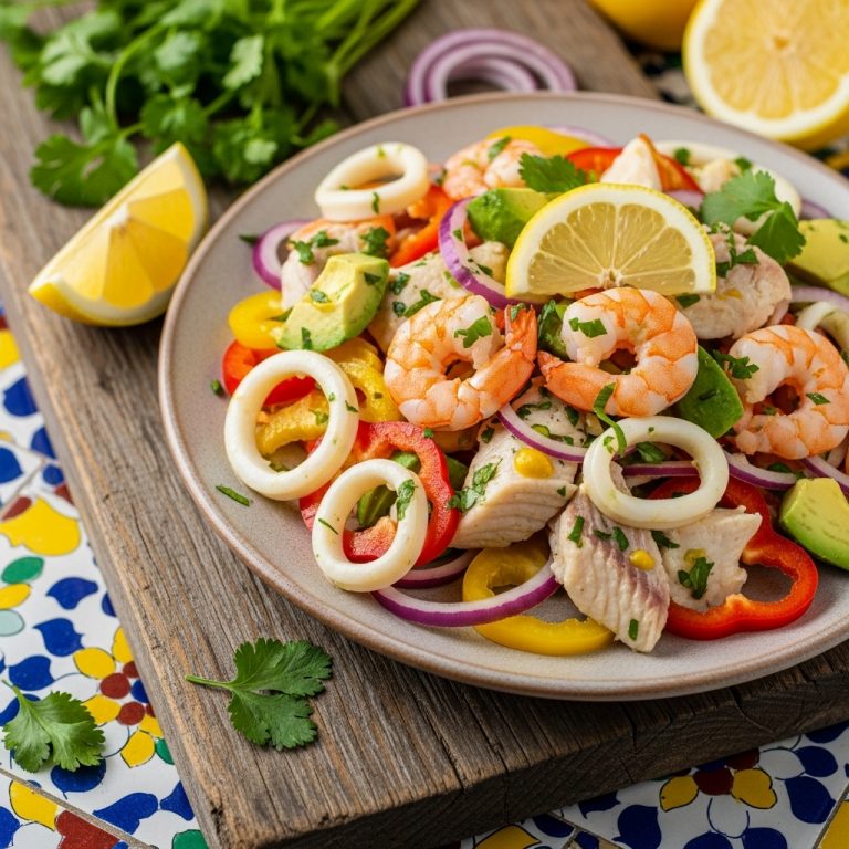 Keto Chilean Seafood Salad with Lemon Herb Dressing