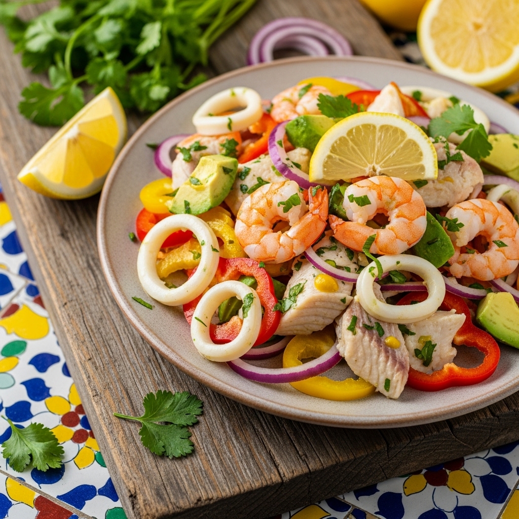 Keto Chilean Seafood Salad with Lemon Herb Dressing