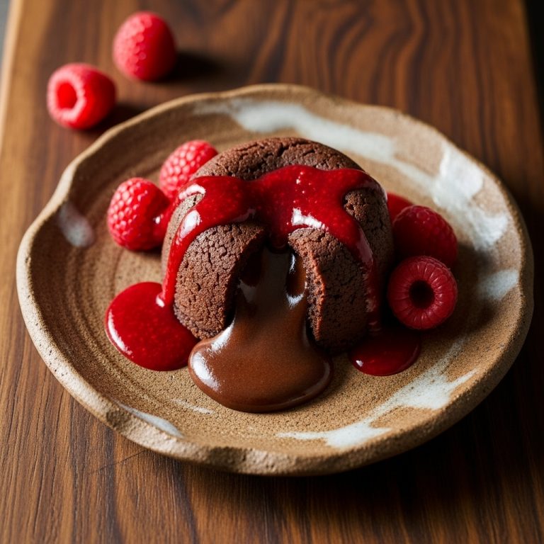 Keto Chocolate Fondant with Raspberry Coulis