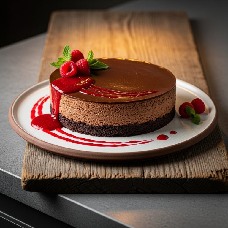Keto Chocolate Mousse Torte with Raspberry Coulis