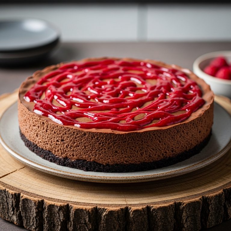 Keto Chocolate Mousse Torte with Raspberry Swirl