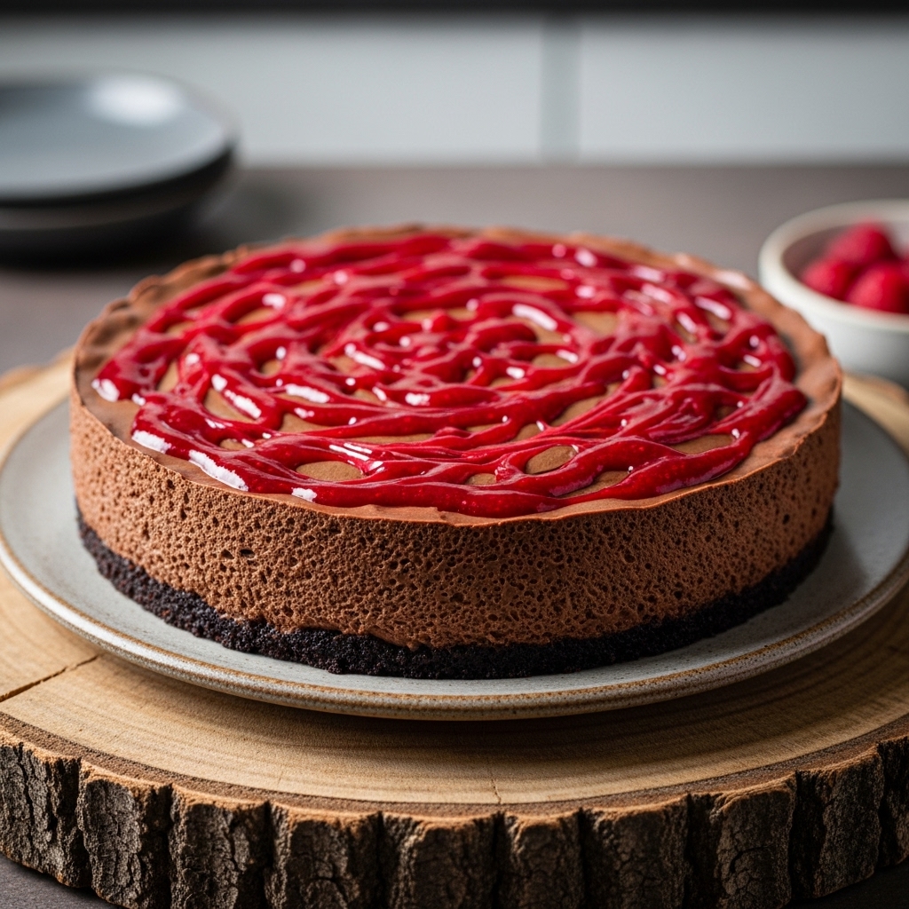 Keto Chocolate Mousse Torte with Raspberry Swirl