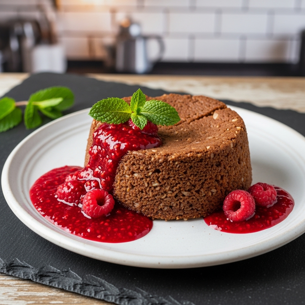 Keto Coconut Almond Flourless Torte with Raspberry Sauce
