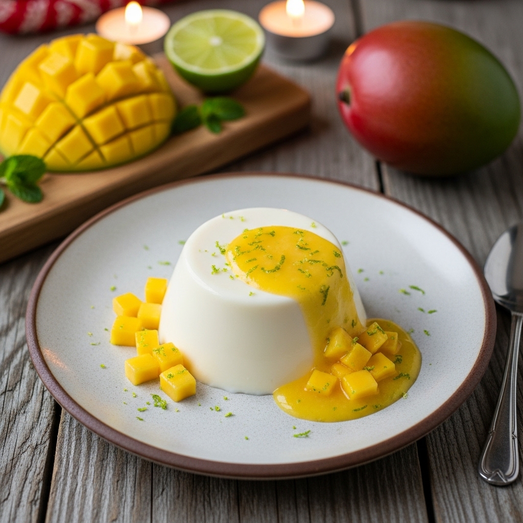 “Keto Coconut Panna Cotta with Mango-Lime Sauce: A Tropical Malaysian Delight”