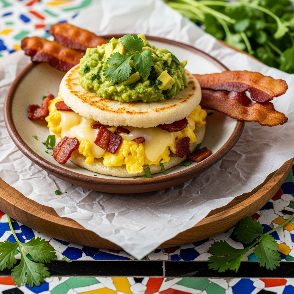 “Keto Colombian Breakfast: Arepa Bowl with Avocado Salsa & Smoky Bacon”