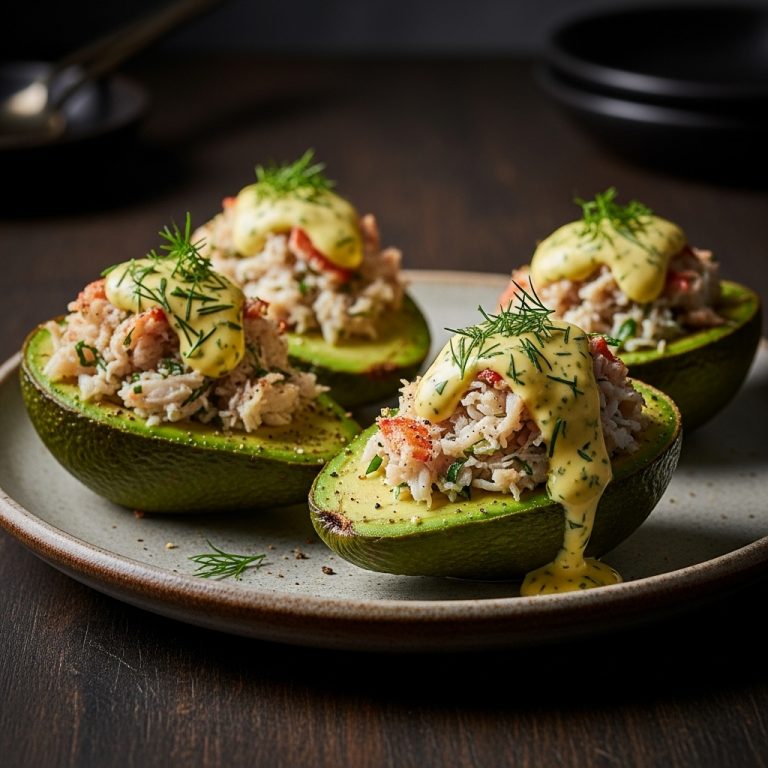 Keto Crab Stuffed Avocado Boats with Lemon Herb Aioli