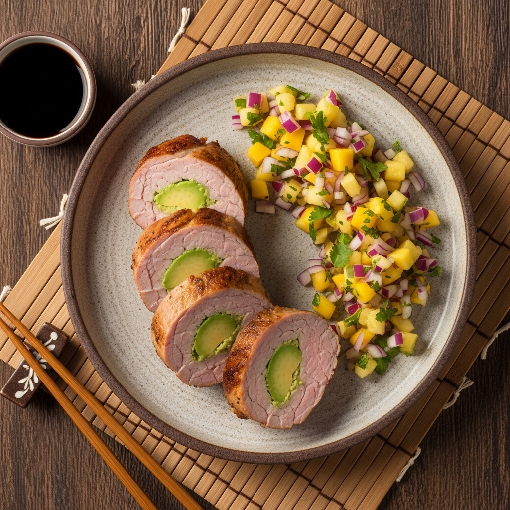 Keto Cuban Brunch: Mouthwatering Avocado Stuffed Pork Loin with Tropical Salsa