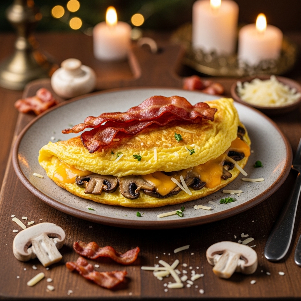 Keto Dutch Breakfast Omelette with Bacon, Cheese, and Mushrooms (Low-Carb)