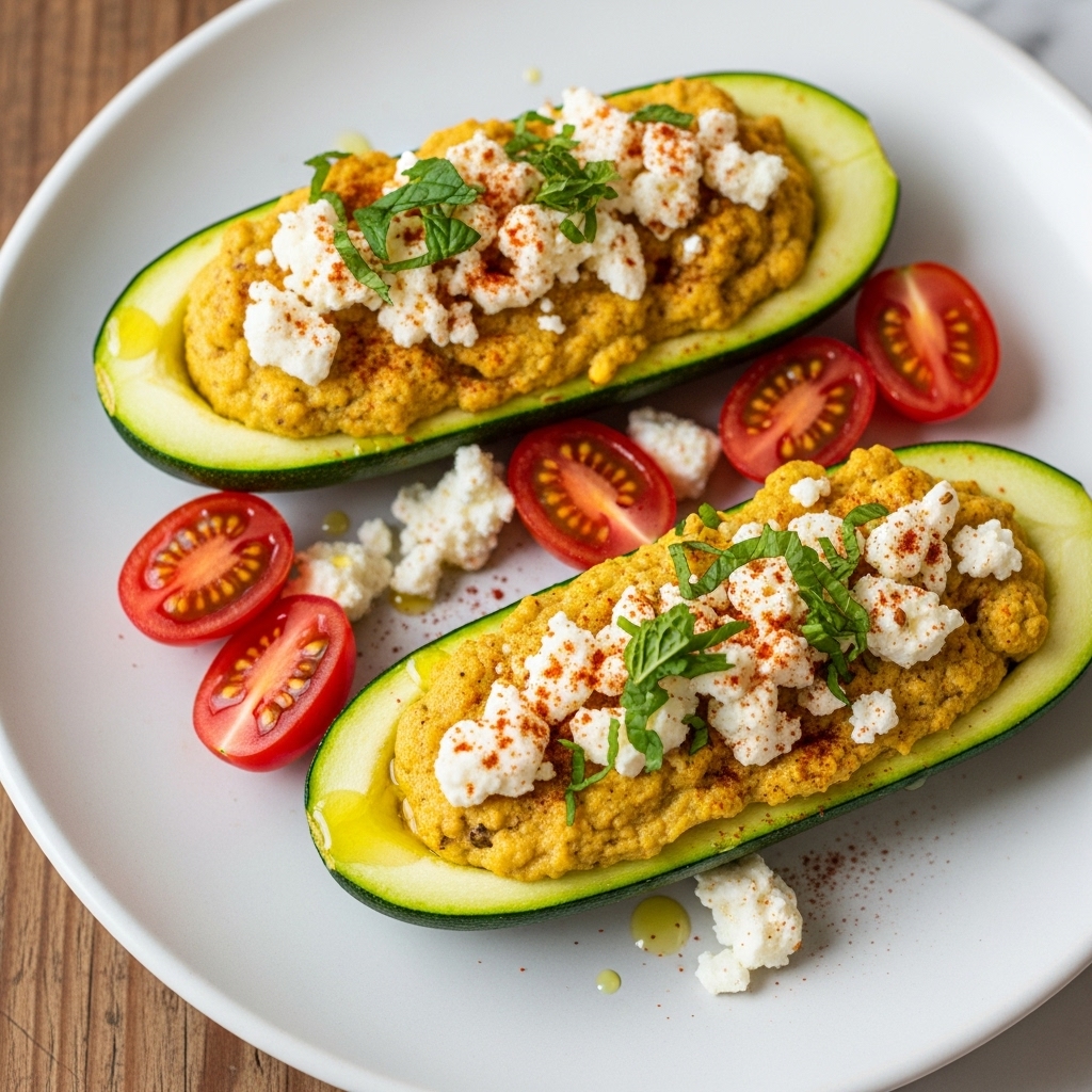 Keto Egyptian Brunch: Feta and Zucchini Breakfast Boats with Spiced Egg Mousse