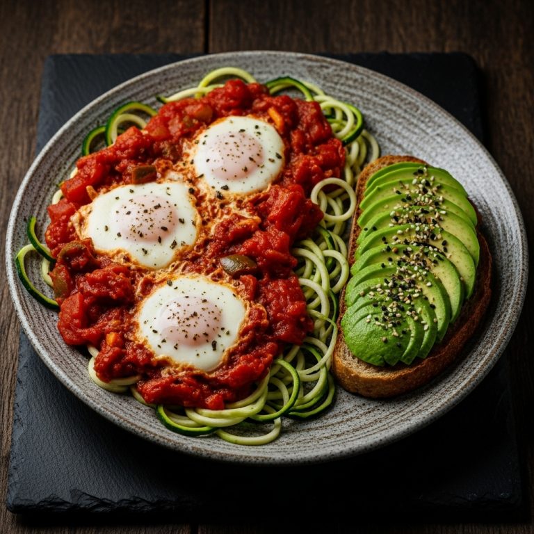 Keto Egyptian Brunch: Shakshuka with Zucchini Noodles and Avocado Toast