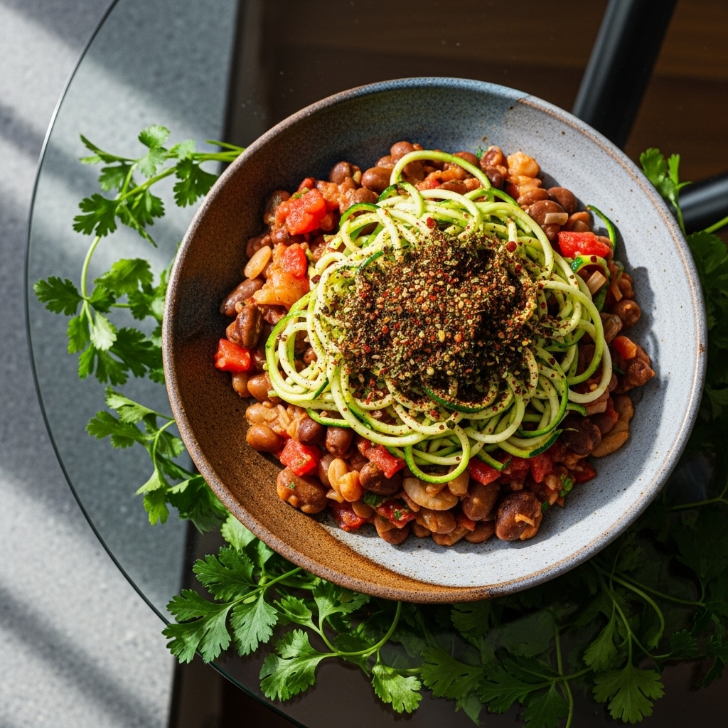 Keto Egyptian Ful Medames with Zucchini Noodles and Spicy Za’atar