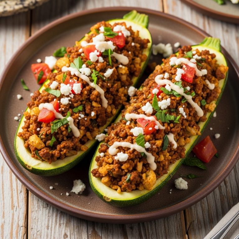 Keto Egyptian Zucchini Boats Stuffed with Spiced Ground Lamb and Cauliflower Rice