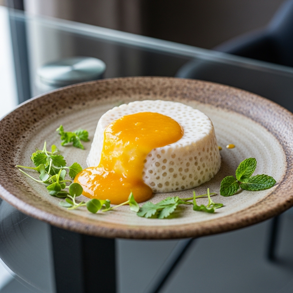 Keto-Friendly Brazilian Coconut Tapioca Pudding with Mango Coulis