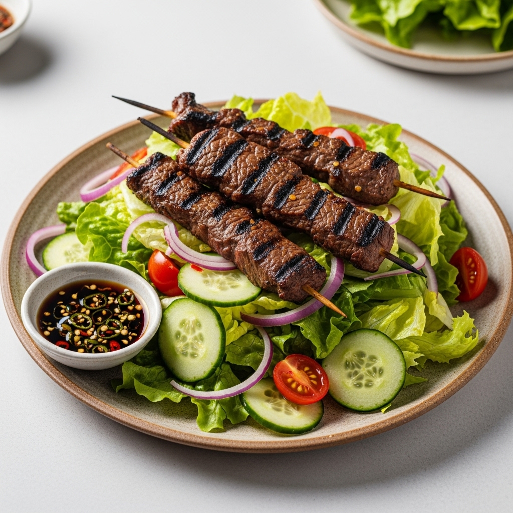 Keto-Friendly Cambodian Lok Lak Salad with Grilled Beef Skewers