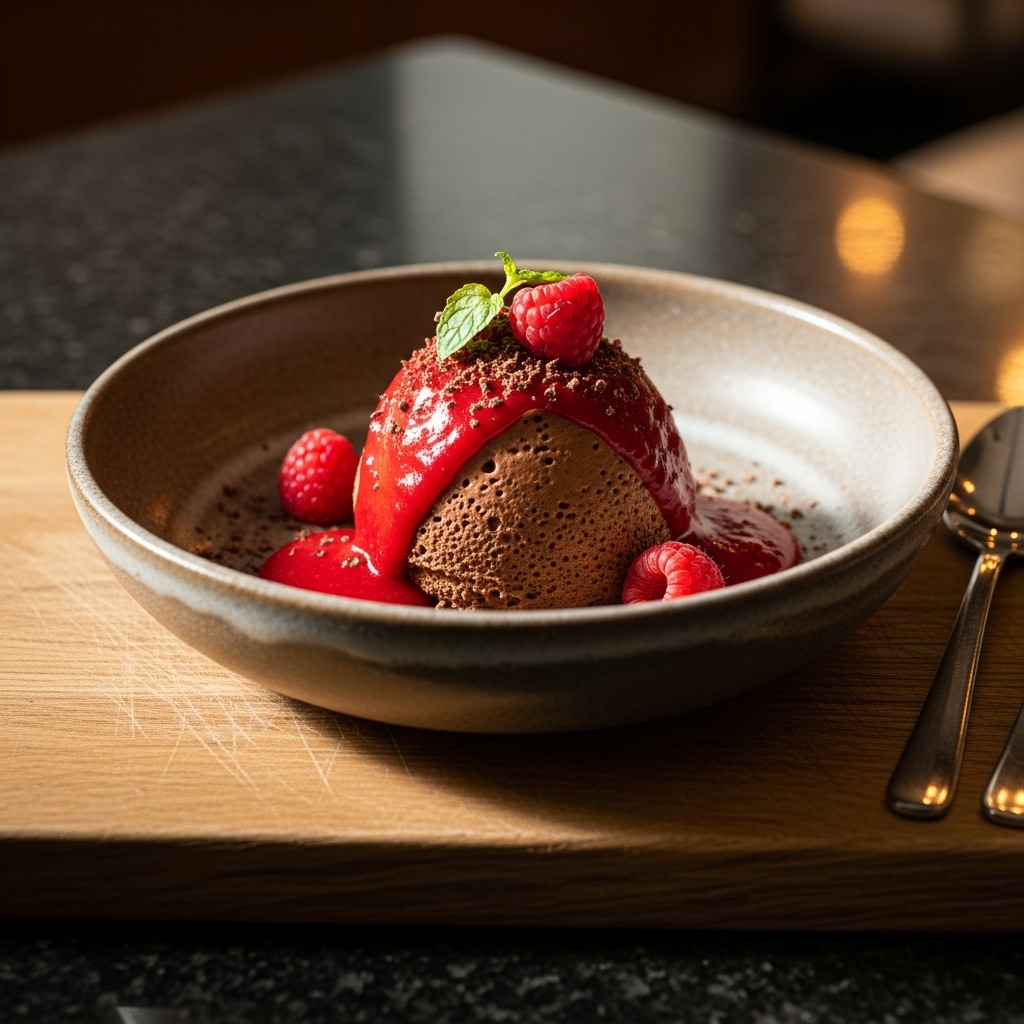 Keto-Friendly Chocolate Mousse with Raspberry Coulis