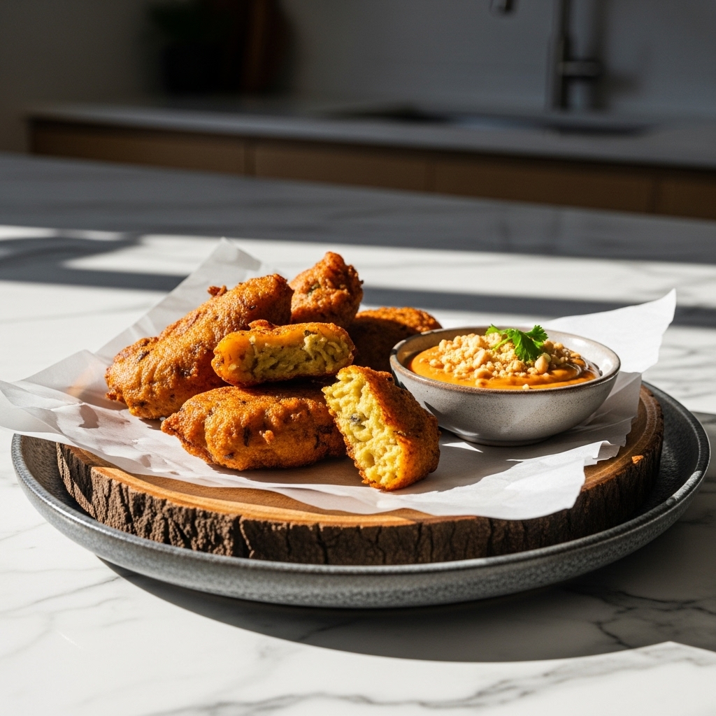 Keto-Friendly Ghanaian Plantain Fritters with Spicy Peanut Sauce