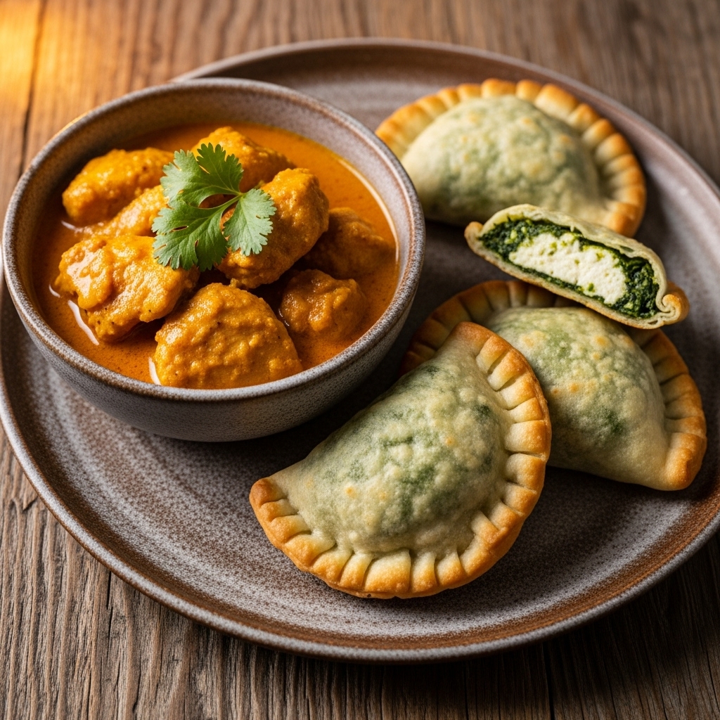 Keto-Friendly Indian Brunch Recipe: Coconut Chicken Curry and Spinach Paneer Parcels
