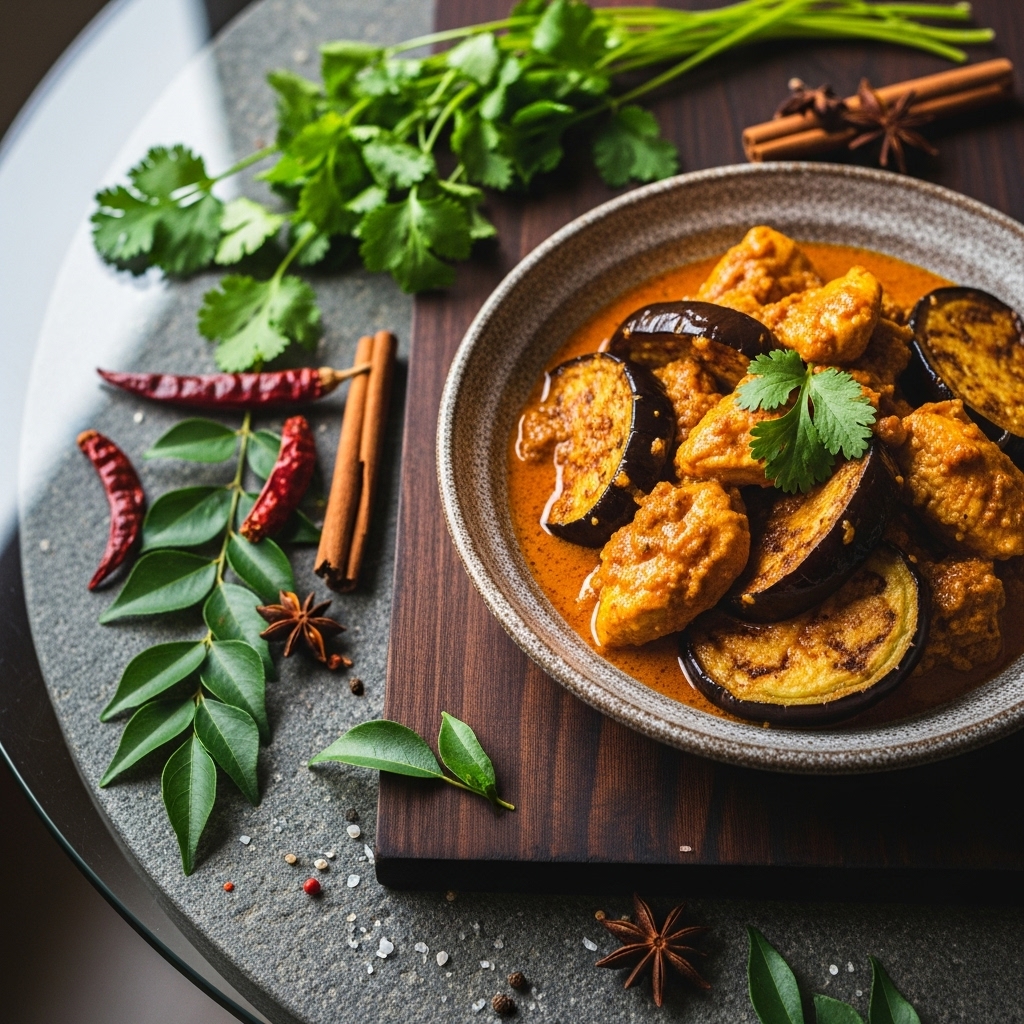 “Keto-Friendly Indian Feast: Mouthwatering Keto Coconut Chicken Curry with Spiced Eggplant”