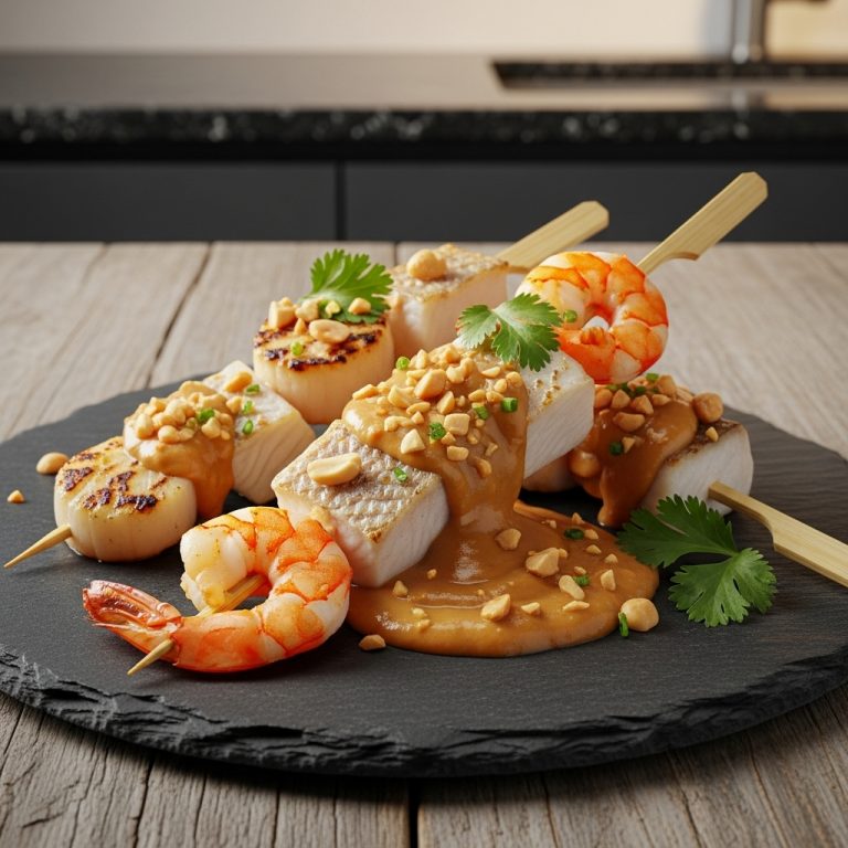 Keto-Friendly Indonesian Seafood Satay with Peanut Sauce