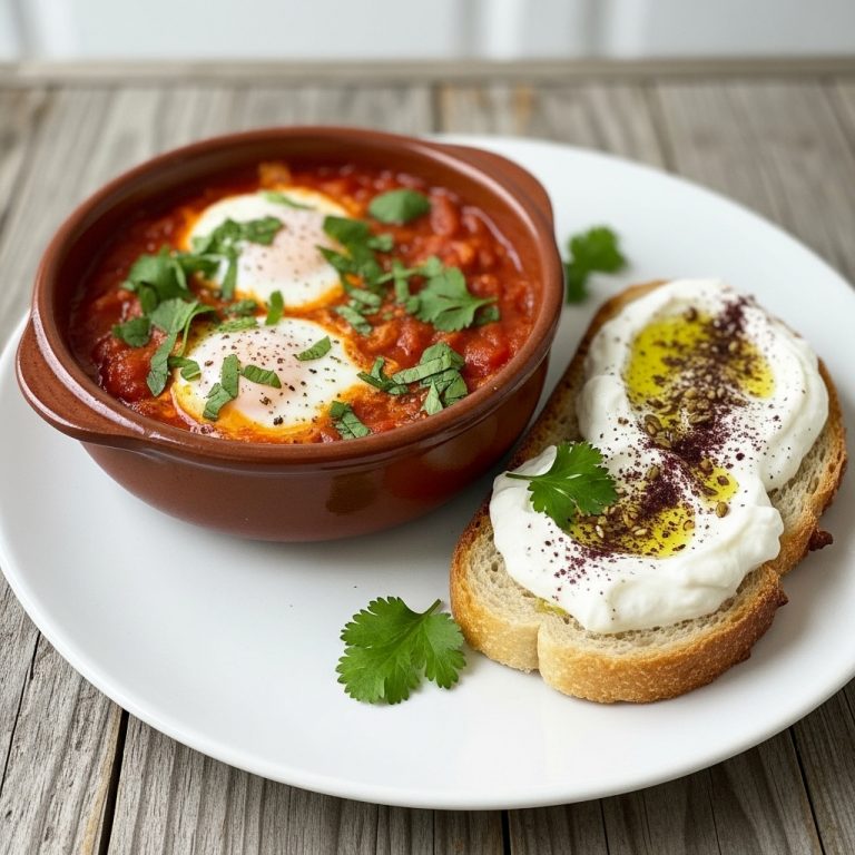 “Keto-Friendly Lebanese Brunch Delight: Spicy Shakshuka & Labneh Toast”