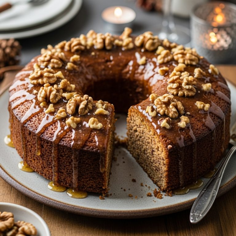 “Keto-Friendly Moroccan Spiced Semolina Cake with Honey Walnut Glaze”