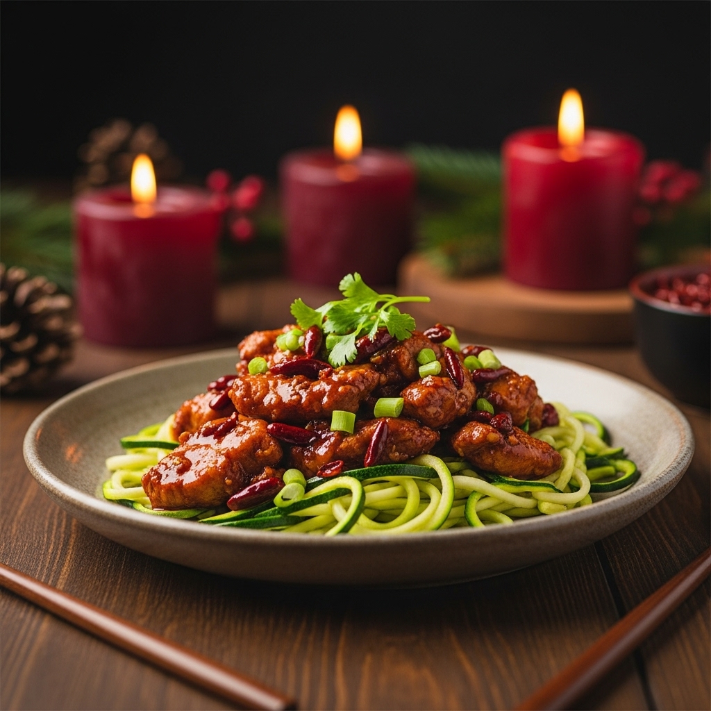 Keto-Friendly Spicy Szechuan Chicken Stir Fry with Zucchini Noodles – A Mouthwatering Chinese Culinary Experience